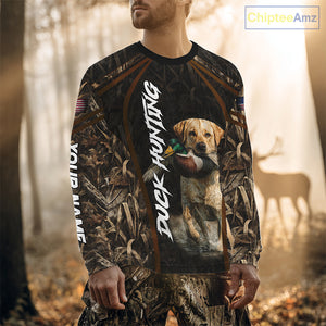Waterfowl Duck Hunting Yellow Labrador Retriever Camo US Flag 3D Shirts, Duck Hunting Gifts NBT239