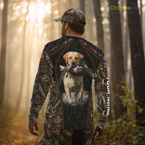 Waterfowl Duck Hunting Yellow Labrador Retriever Camo US Flag 3D Shirts, Duck Hunting Gifts NBT239