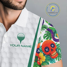 Load image into Gallery viewer, Funny Golf Skull Tropical Pattern Golf Polo Shirt Custom Name Golf Shirts For Mens NBT519