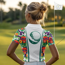Load image into Gallery viewer, Funny Golf Skull Tropical Pattern Golf Polo Shirt Custom Name Golf Shirts For Womens NBT519
