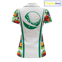 Load image into Gallery viewer, Funny Golf Skull Tropical Pattern Golf Polo Shirt Custom Name Golf Shirts For Womens NBT519