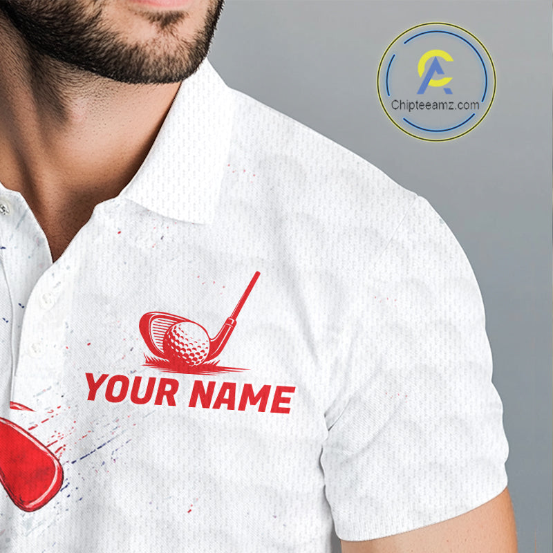 White shirt with red golf-themed design and 'Your Name' text.