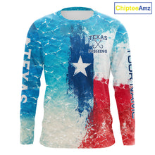 Load image into Gallery viewer, Texas Catfish Fishing Texas Flag, Blue Sea Wave Ocean Camo Long Sleeve Catfish Fishing Shirt NBT868
