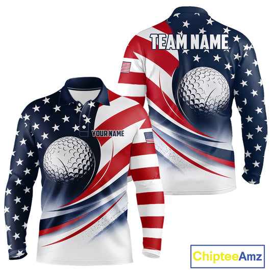 America 250th Anniversary Mens Golf Polo Shirt Custom Name Patriotic USA Golf Shirts, Golf Gift NBT790