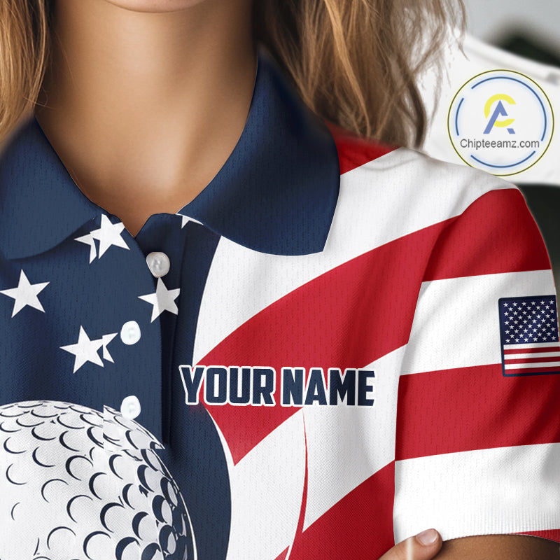 Close-up fabric detail of lightweight 100% polyester quick-dry golf polo shirt with "Your Name" on the chest.