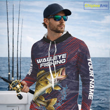 Load image into Gallery viewer, Personalized Walleye Fishing Shirts with Hood Purple Camo, Walleye Fishing Tounament Shirts NBT443