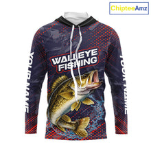 Load image into Gallery viewer, Personalized Walleye Fishing Shirts with Hood Purple Camo, Walleye Fishing Tounament Shirts NBT443