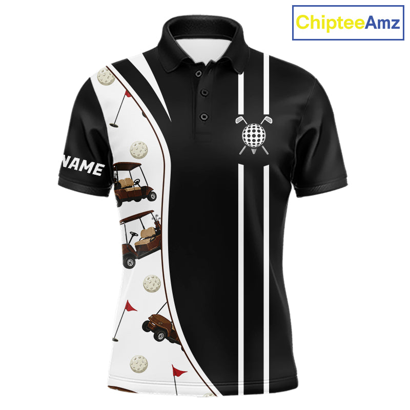 Personalized Golf Gift For Men, Custom Name Golf Polo Shirt, Golf Cart Pattern Polo For Golf Lovers NBT804