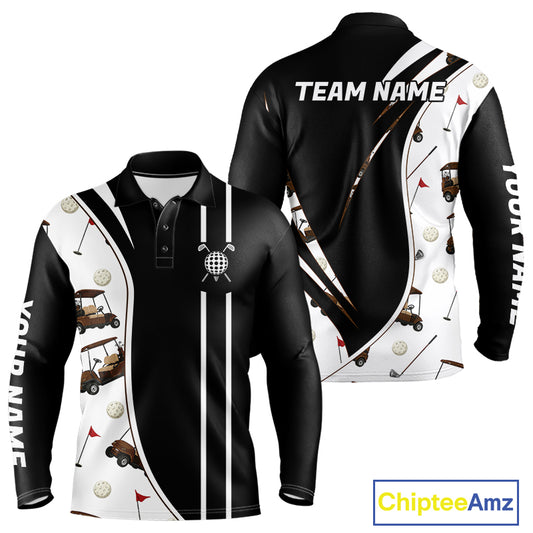 Personalized Golf Gift For Men, Custom Name Golf Polo Shirt, Golf Cart Pattern Polo For Golf Lovers NBT804