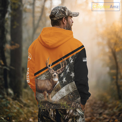 Deer Hunting Orange Camo American Flag 3D Shirt Custom Name Perfect Gift for Hunters NBT266