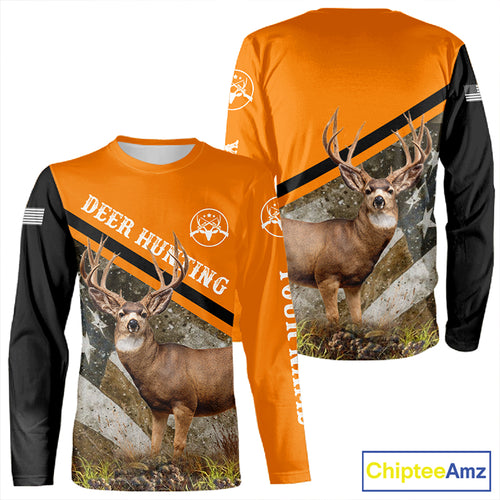 Deer Hunting Orange Camo American Flag 3D Shirt Custom Name Perfect Gift for Hunters NBT266