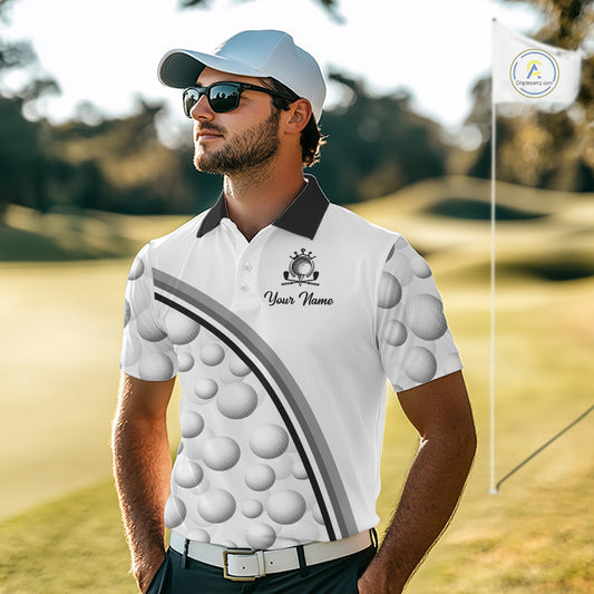 Golf Ball Gray Pattern Mens Golf Polo Shirts Custom Name Golf Ball Pattern, Golf Attire For Mens NBT561