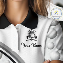 Load image into Gallery viewer, Golf Ball Gray Pattern Womens Golf Polo Shirts Custom Name Golf Ball Pattern, Golf Attire For Ladies NBT561