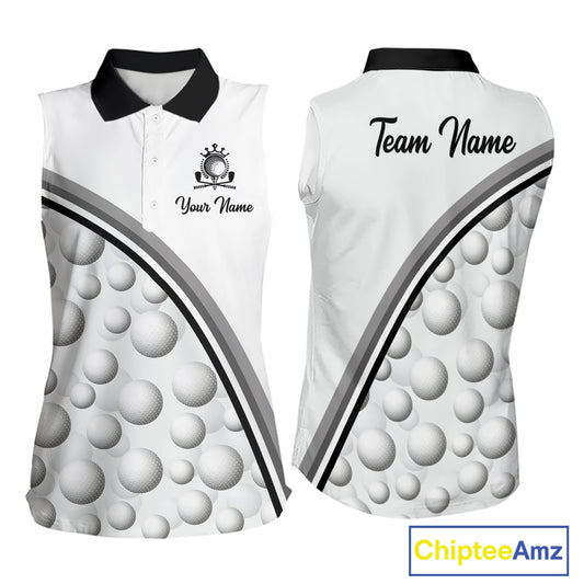 Golf Ball Gray Pattern Womens Sleeveless Golf Polo Shirts Custom Name Golf Ball Pattern, Golf Attire For Womens NBT561