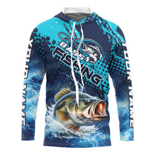 Load image into Gallery viewer, Thunder Lightning Bass Fishing Tournament Shirts with Hood Blue Camo, Custom Bass Fishing Shirts For Men NBT448