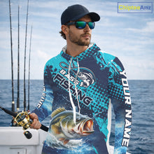 Load image into Gallery viewer, Thunder Lightning Bass Fishing Tournament Shirts with Hood Blue Camo, Custom Bass Fishing Shirts For Men NBT448