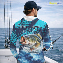 Load image into Gallery viewer, Thunder Lightning Bass Fishing Tournament Shirts with Hood Blue Camo, Custom Bass Fishing Shirts For Men NBT448