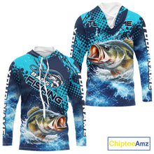 Load image into Gallery viewer, Thunder Lightning Bass Fishing Tournament Shirts with Hood Blue Camo, Custom Bass Fishing Shirts For Men NBT448
