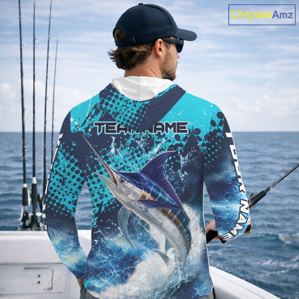 Thunder Lightning Marlin Performance Fishing Shirts with Hood, Marlin Offshore Fishing Shirts NBT452
