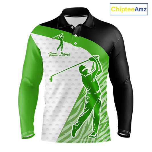 Green Zebra Pattern Mens Golf Polo Shirts Custom Name Gift For Golf Lovers NBT581
