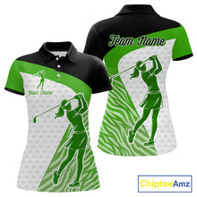 Load image into Gallery viewer, Green Zebra Pattern Womens Golf Polo Shirts Custom Name Gift For Golf Lovers NBT581