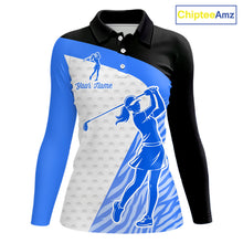 Load image into Gallery viewer, Blue Zebra Pattern Womens Golf Polo Shirts Custom Name Gift For Golf Lovers NBT582