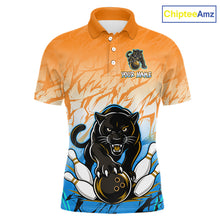 Load image into Gallery viewer, Custom Orange And Blue Leopard Bowling Men Polo &amp; 1/4 Quarter Zip Shirt, Bowling League Team Shirt NBT889