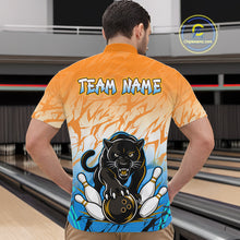 Load image into Gallery viewer, Custom Orange And Blue Leopard Bowling Men Polo &amp; 1/4 Quarter Zip Shirt, Bowling League Team Shirt NBT889