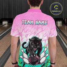 Load image into Gallery viewer, Custom Pink And Turquoise Leopard Bowling Men Polo &amp; 1/4 Quarter Zip Shirt, Bowling League Team Shirt NBT891