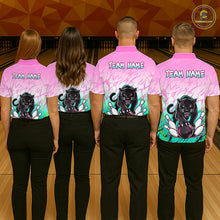 Load image into Gallery viewer, Custom Pink And Turquoise Leopard Bowling Men Polo &amp; 1/4 Quarter Zip Shirt, Bowling League Team Shirt NBT891