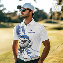 Load image into Gallery viewer, Funny Golf Ball Tropical Pattern Custom Mens Golf Polo Shirts, Golfing Gifts|Blue NBT708