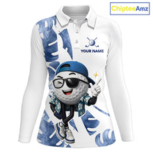 Load image into Gallery viewer, Funny Golf Ball Tropical Pattern Custom Womens Golf Polo Shirts, Golfing Gifts|Blue NBT708