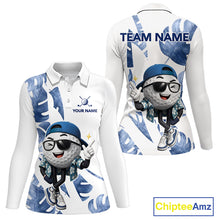 Load image into Gallery viewer, Funny Golf Ball Tropical Pattern Custom Womens Golf Polo Shirts, Golfing Gifts|Blue NBT708