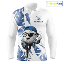 Load image into Gallery viewer, Funny Golf Ball Tropical Pattern Custom Mens Golf Polo Shirts, Golfing Gifts|Blue NBT708