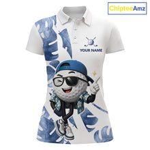 Load image into Gallery viewer, Funny Golf Ball Tropical Pattern Custom Womens Golf Polo Shirts, Golfing Gifts|Blue NBT708