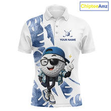 Load image into Gallery viewer, Funny Golf Ball Tropical Pattern Custom Mens Golf Polo Shirts, Golfing Gifts|Blue NBT708