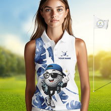Load image into Gallery viewer, Funny Golf Ball Tropical Pattern Custom Womens Sleeveless Golf Polo Shirts, Golfing Gifts|Blue NBT708