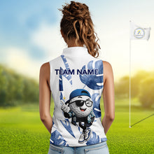 Load image into Gallery viewer, Funny Golf Ball Tropical Pattern Custom Womens Sleeveless Golf Polo Shirts, Golfing Gifts|Blue NBT708