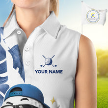 Load image into Gallery viewer, Funny Golf Ball Tropical Pattern Custom Womens Sleeveless Golf Polo Shirts, Golfing Gifts|Blue NBT708