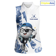 Load image into Gallery viewer, Funny Golf Ball Tropical Pattern Custom Womens Sleeveless Golf Polo Shirts, Golfing Gifts|Blue NBT708