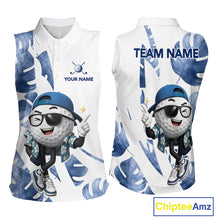 Load image into Gallery viewer, Funny Golf Ball Tropical Pattern Custom Womens Sleeveless Golf Polo Shirts, Golfing Gifts|Blue NBT708