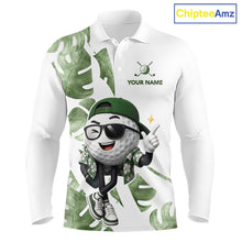 Load image into Gallery viewer, Funny Golf Ball Tropical Pattern Custom Mens Golf Polo Shirts, Golfing Gifts|Green NBT709