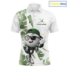 Load image into Gallery viewer, Funny Golf Ball Tropical Pattern Custom Mens Golf Polo Shirts, Golfing Gifts|Green NBT709