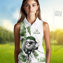 Load image into Gallery viewer, Funny Golf Ball Tropical Pattern Custom Womens Sleeveless Golf Polo Shirts, Golfing Gifts|Green NBT709