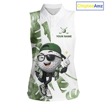 Load image into Gallery viewer, Funny Golf Ball Tropical Pattern Custom Womens Sleeveless Golf Polo Shirts, Golfing Gifts|Green NBT709