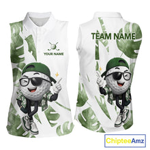 Load image into Gallery viewer, Funny Golf Ball Tropical Pattern Custom Womens Sleeveless Golf Polo Shirts, Golfing Gifts|Green NBT709