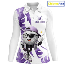 Load image into Gallery viewer, Funny Golf Ball Tropical Pattern Custom Womens Golf Polo Shirts, Golfing Gifts|Purple NBT710