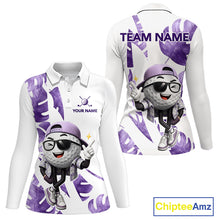 Load image into Gallery viewer, Funny Golf Ball Tropical Pattern Custom Womens Golf Polo Shirts, Golfing Gifts|Purple NBT710
