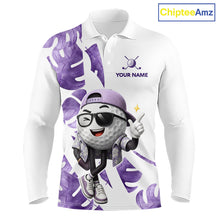 Load image into Gallery viewer, Funny Golf Ball Tropical Pattern Custom Mens Golf Polo Shirts, Golfing Gifts|Purple NBT710
