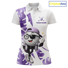 Load image into Gallery viewer, Funny Golf Ball Tropical Pattern Custom Womens Golf Polo Shirts, Golfing Gifts|Purple NBT710